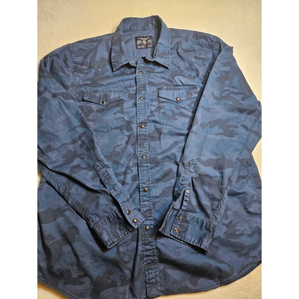 American Eagle Outfitters Button Up Shirt Men’s XXL Blue Camouflage Long Sleeves